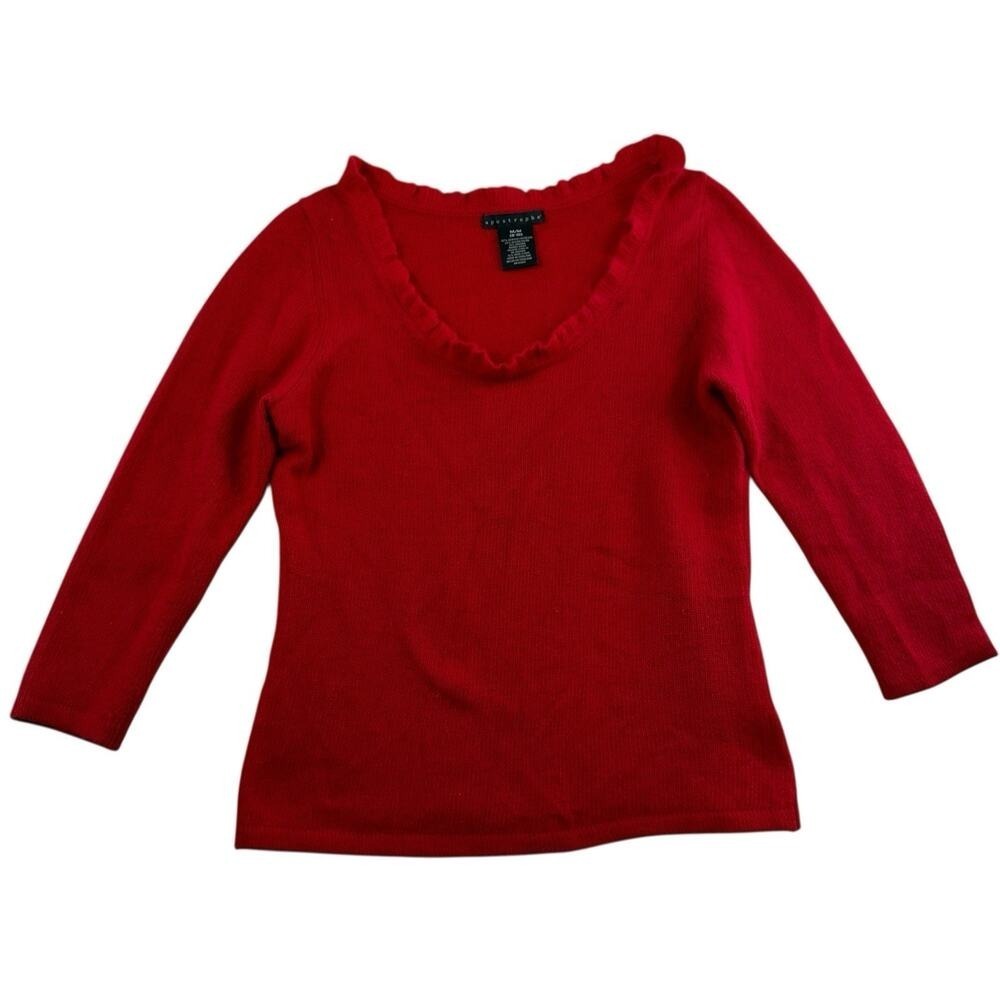 Apostrophe M Medium Sweater Soft Angora Wool Blend Holiday Christmas Ruffle Red
